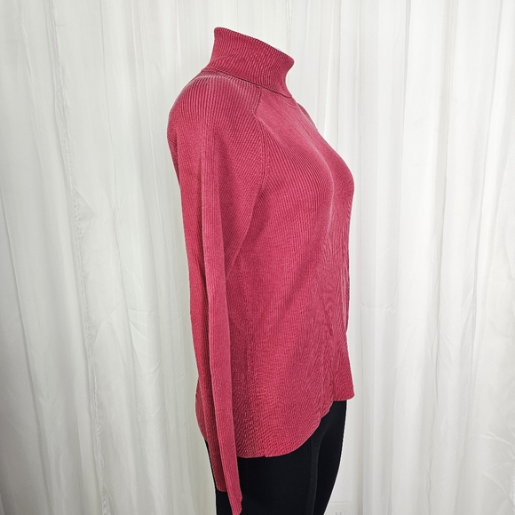 Belford Saks Fifth Avenue Classic Ribbed Silk Turtleneck Sweater Deep Red XL - Picture 4 of 7